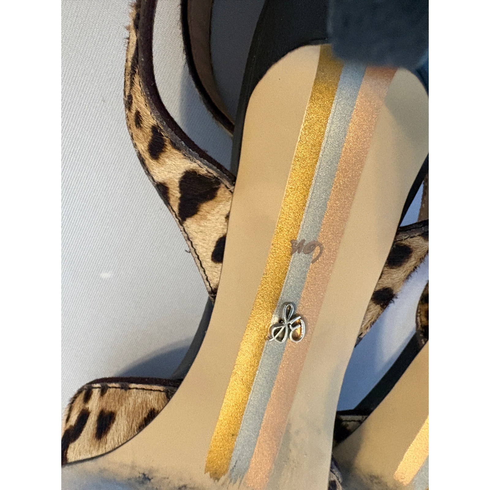 Sam Edelman Leopard Calf Hair D’Orsay Kitten Heel Pumps Ankle Strap Pointed Toe