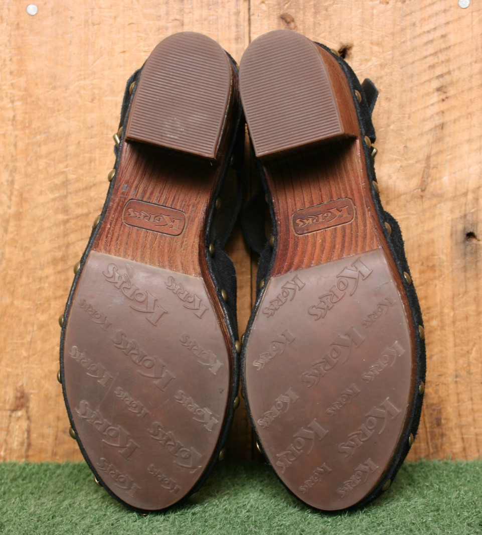 KORKS ‘Evah’ Black Burnished Suede MJ Platform Clogs w/3.25″ Heels Sz. 6.5 M