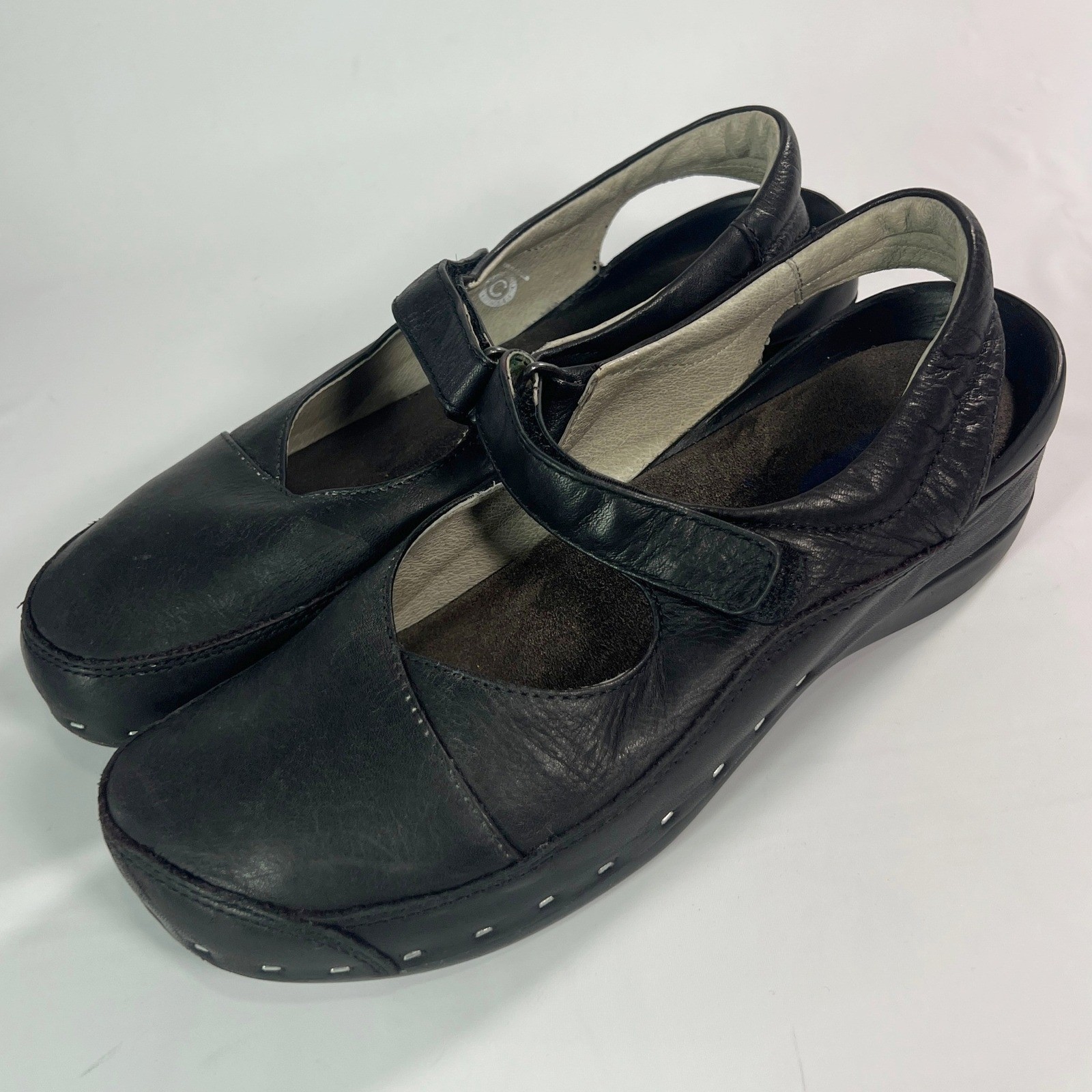 Wolky Strap Cloggy 6015 Black Leather Mary Jane Clogs Size US 10.5-11 WorkShoe