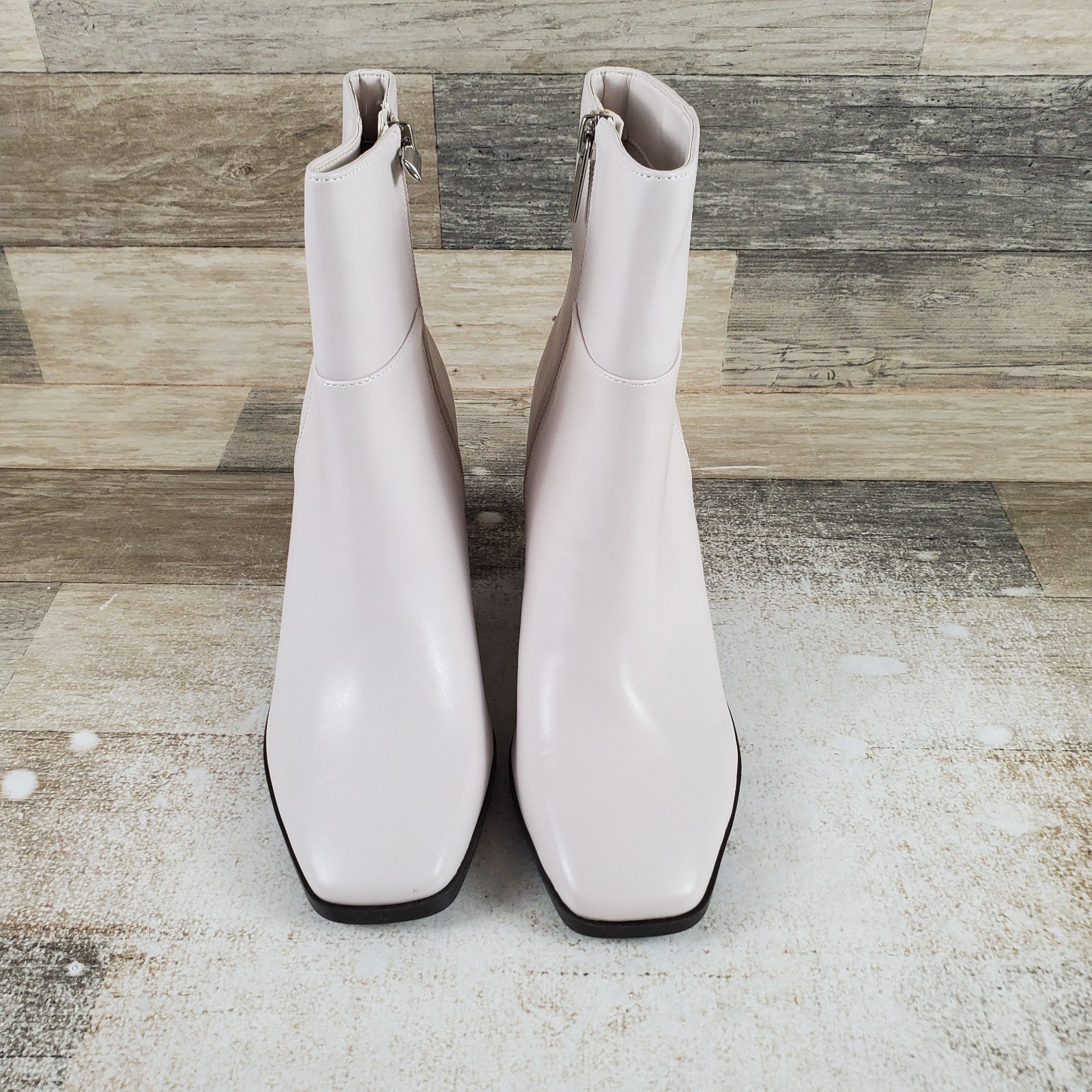 Bandolino Mayi Womens Boots Sz 5 M Cream Leather Side Zip Square Toe Block Heel