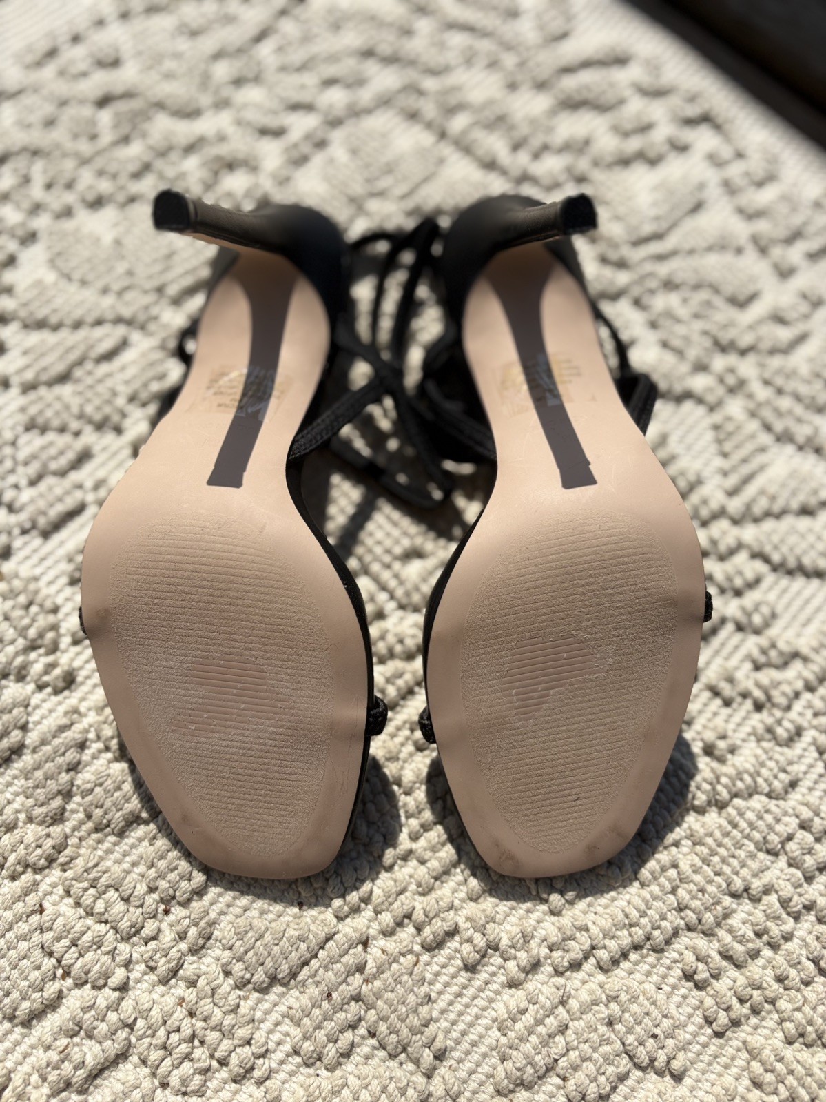 Steve Madden Black Strappy Stiletto Heels Womens Size 8 Modern Evening Sandals