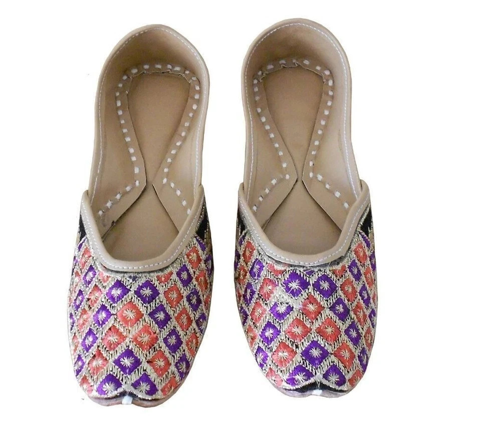 Women Shoes Indian Handmade Leather Mojaries Slip-Ons Jutties Ballet Flat US 6/7
