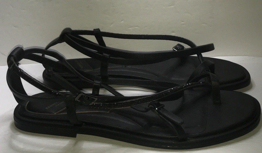 OPEN EDIT Black Strappy Buckle Ankle Strap Flat Sandals Women’s US 8M Casual