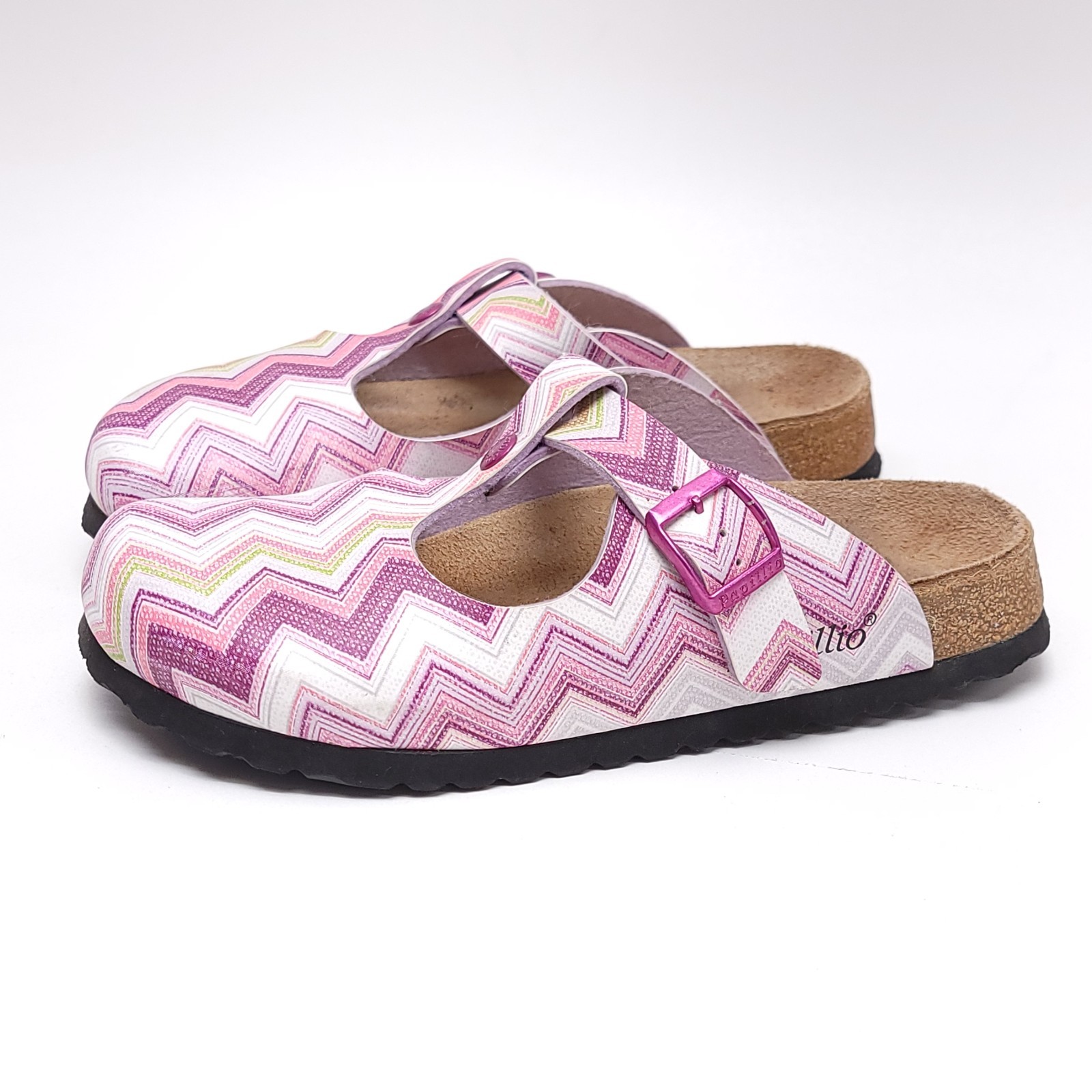 Papillio Birkenstock Boston Clogs Pink Purple Chevron Womens Size 7 EU 38