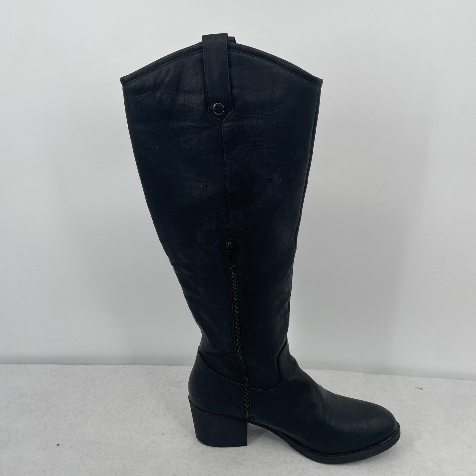 London Fog Black Tall Riding Boots Block Heel Size 10M LFW-IRIE WL06309