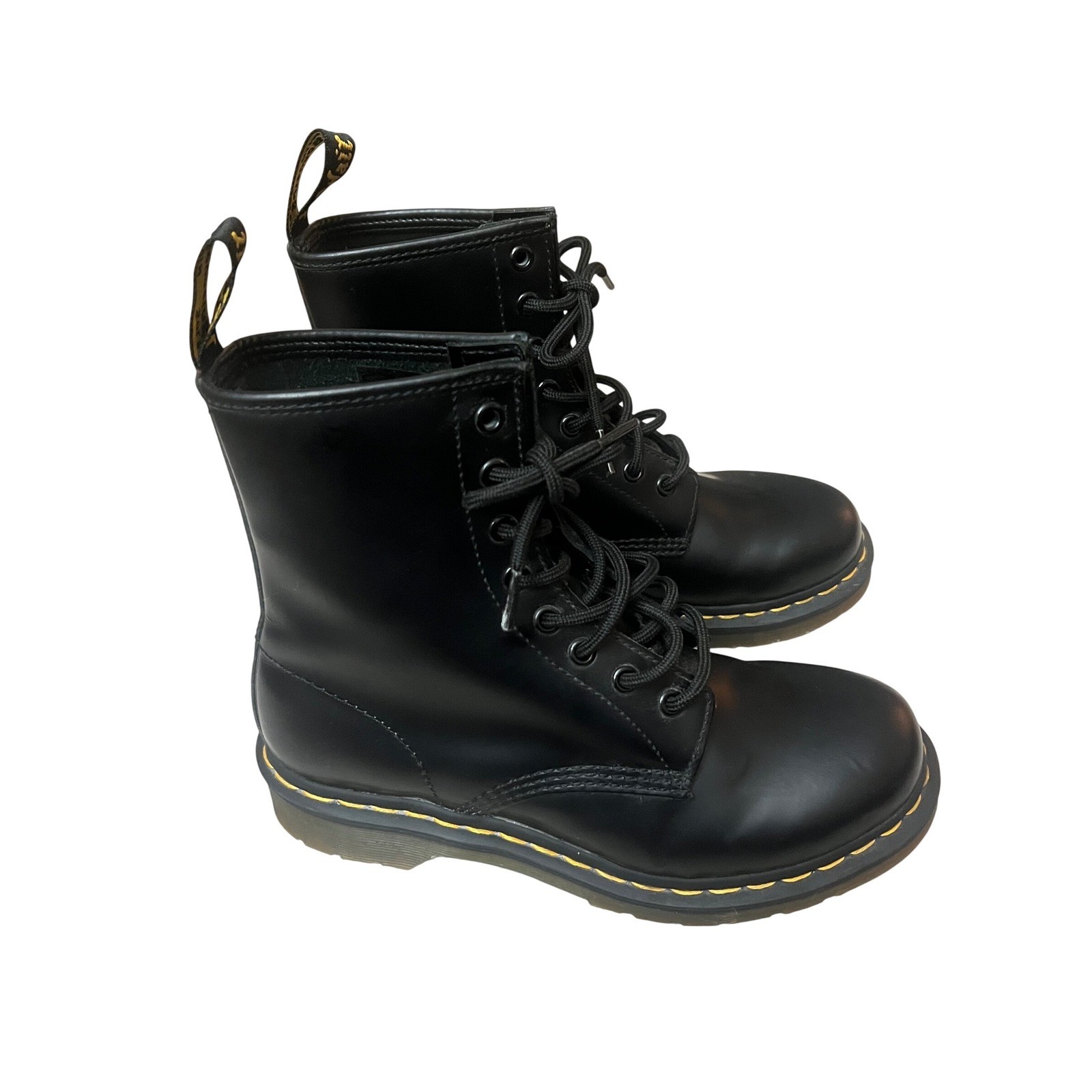 Dr. Martens 1460 W Black Smooth Leather 8 Eye Lace Up Boots Womens Size 7