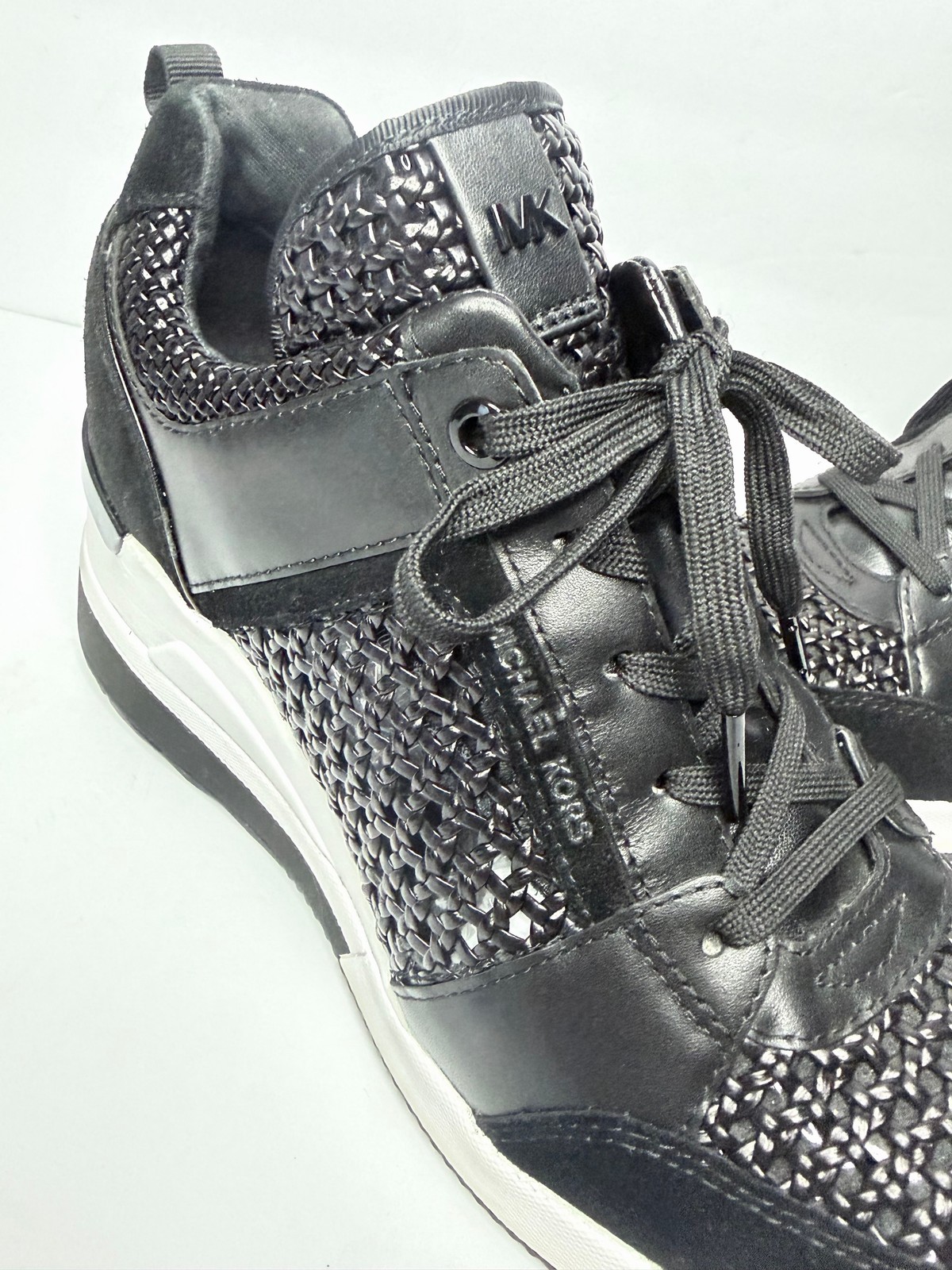 Michael Kors Georgie Trainer MK Signature Black Wedges Sneakers Women Size 8