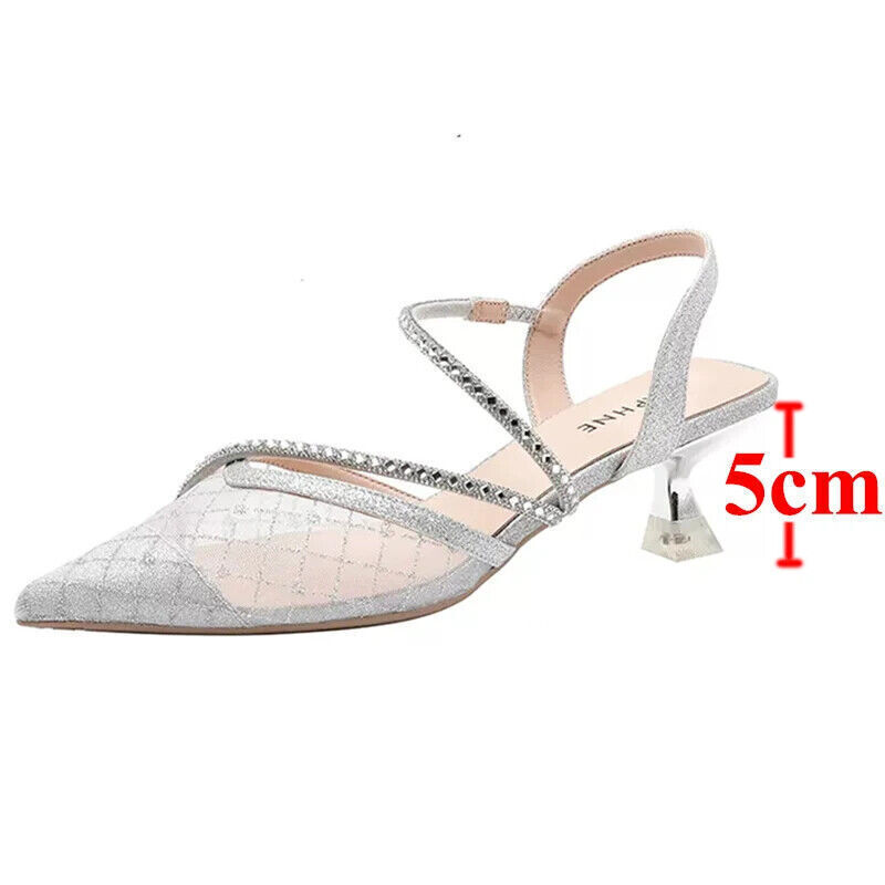 Women Pointed Toe Thin Heel Pumps Party Shoes Bling Crystal High Heels Sandals