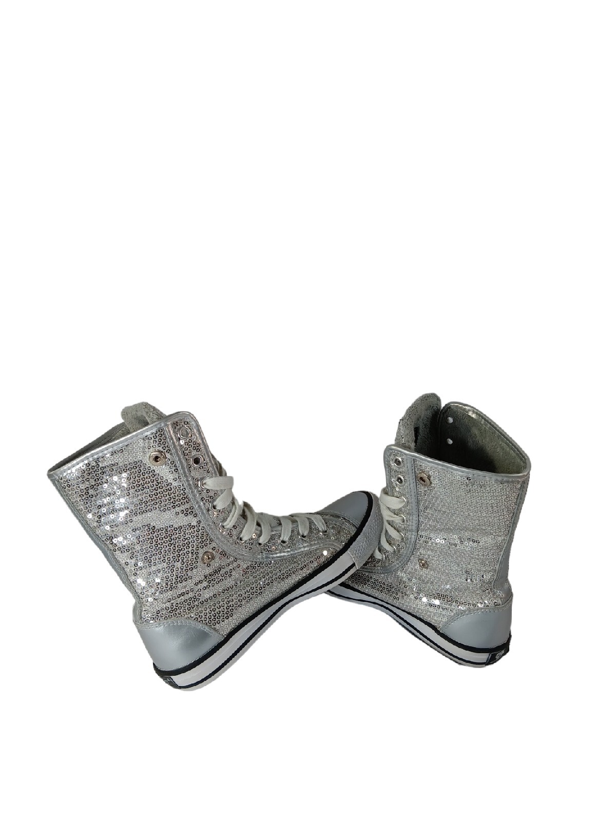 Gotta Flurt Silver Sequin/ White Women’s High Top Shoes 5.5 Destiny 17981084