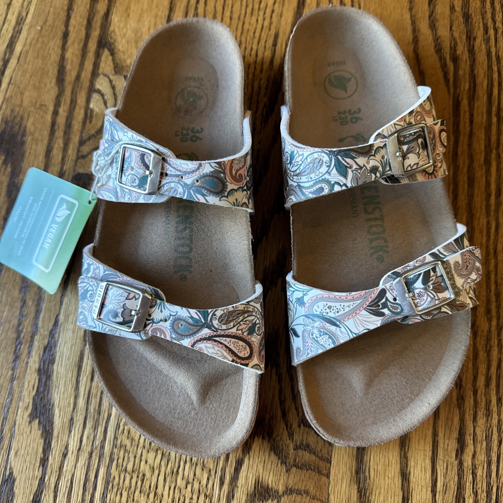 Birkenstock Sydney Vegan Birko-Flor Sandal Floral Paisley Lt Rose Sz W5/5.5 36EU