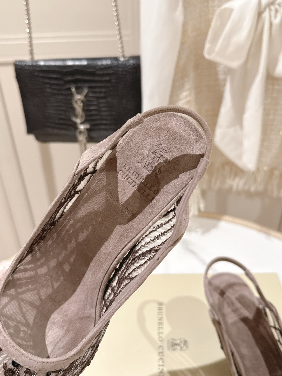 Brunello Cucinelli Luxury Womens Mesh Slingback Flats Brown Size EU 35-42