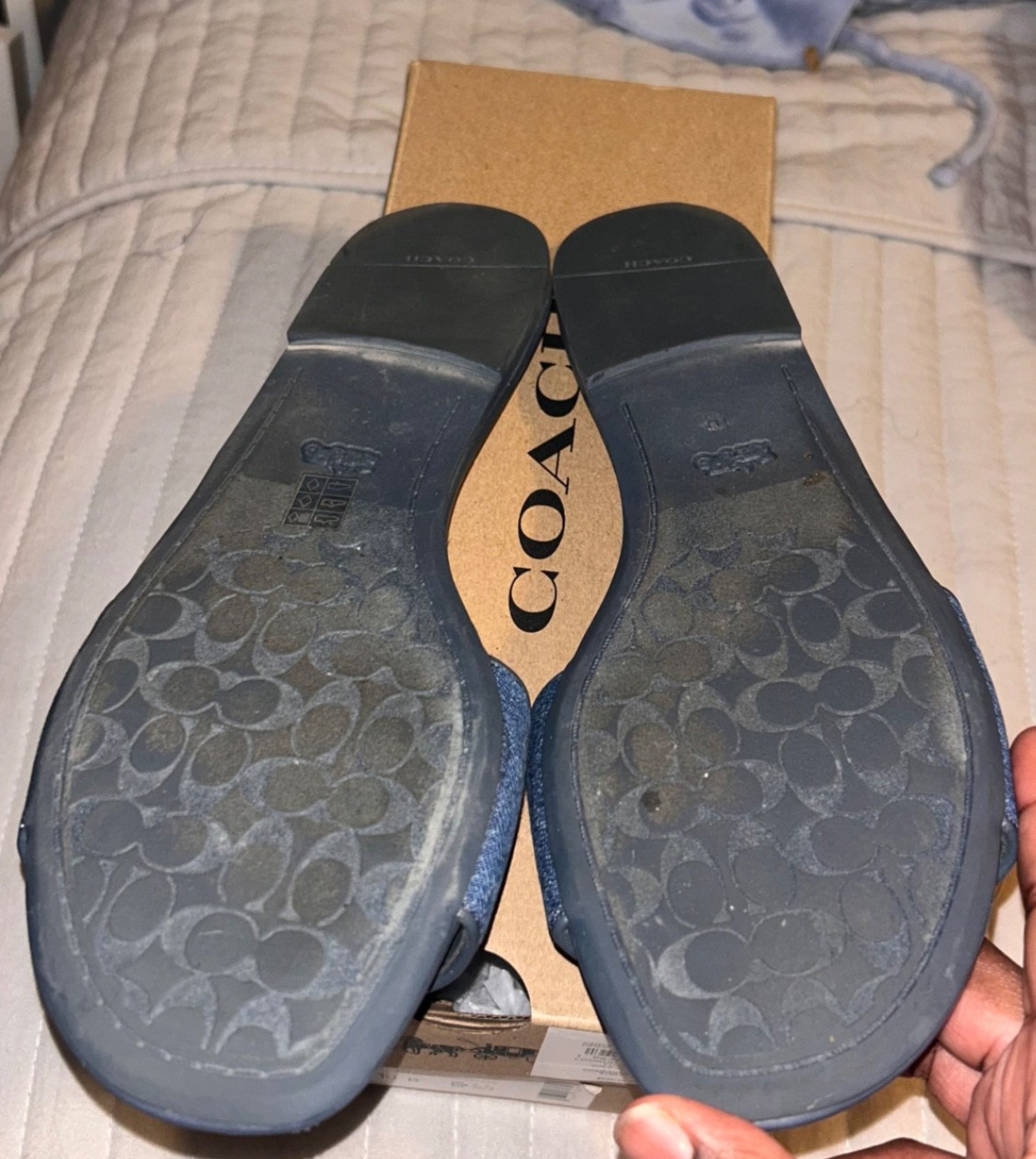 Coach Slide Sandals Blue Denim Logo Casual Summer women Size 9