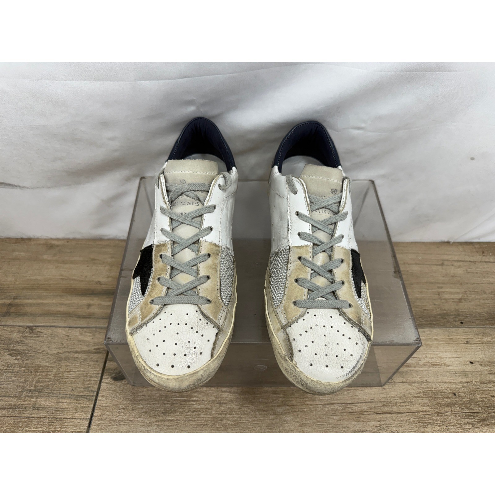 Golden Goose Superstar Sneakers White Leather Black Star Navy Heel Size 40
