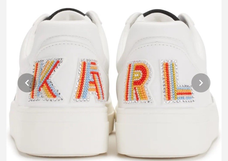 Karl Lagerfeld Paris Designer Calico Patch Embellished Heel Sneakers,White Sz 10