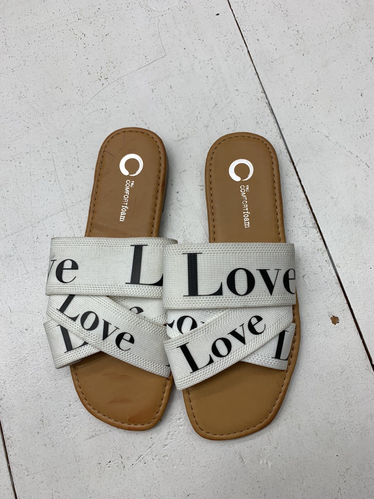 Tru Comfort foam Womens Brown White Strappy Sandals Size 6