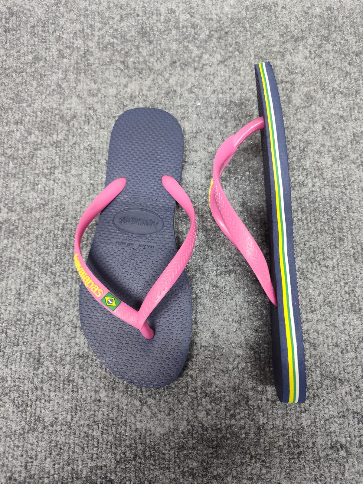 Havaianas Women Sandal 3/4Y Navy Blue Pink Thong Flip Flop Open Toe Outdoor