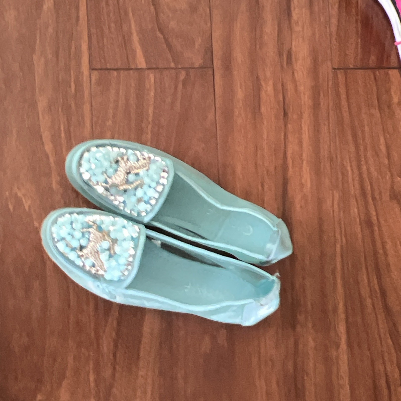 Women’s Blue Slip-On Flats US 6 Synthetic Round Toe Solid Beaded Rhinestone