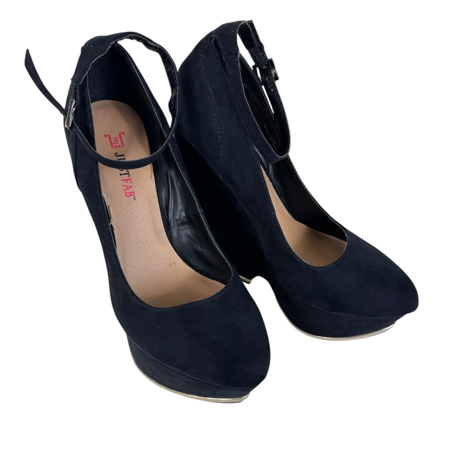 Justfab Sarada Black Faux Suede Ankle Strap Sky High Heels Women’s Size 7.5
