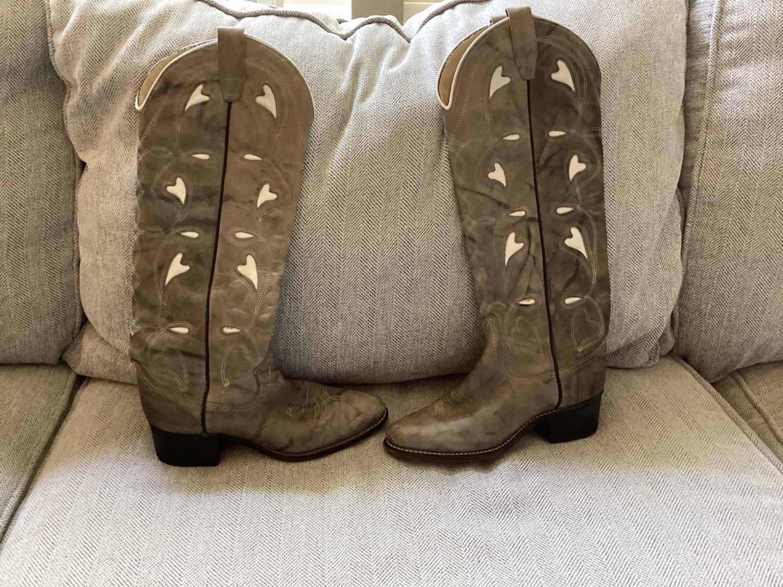 Wrangler Boots Women 5N Marbled Heart Inlay Western Cowboy Leather Great Buy!