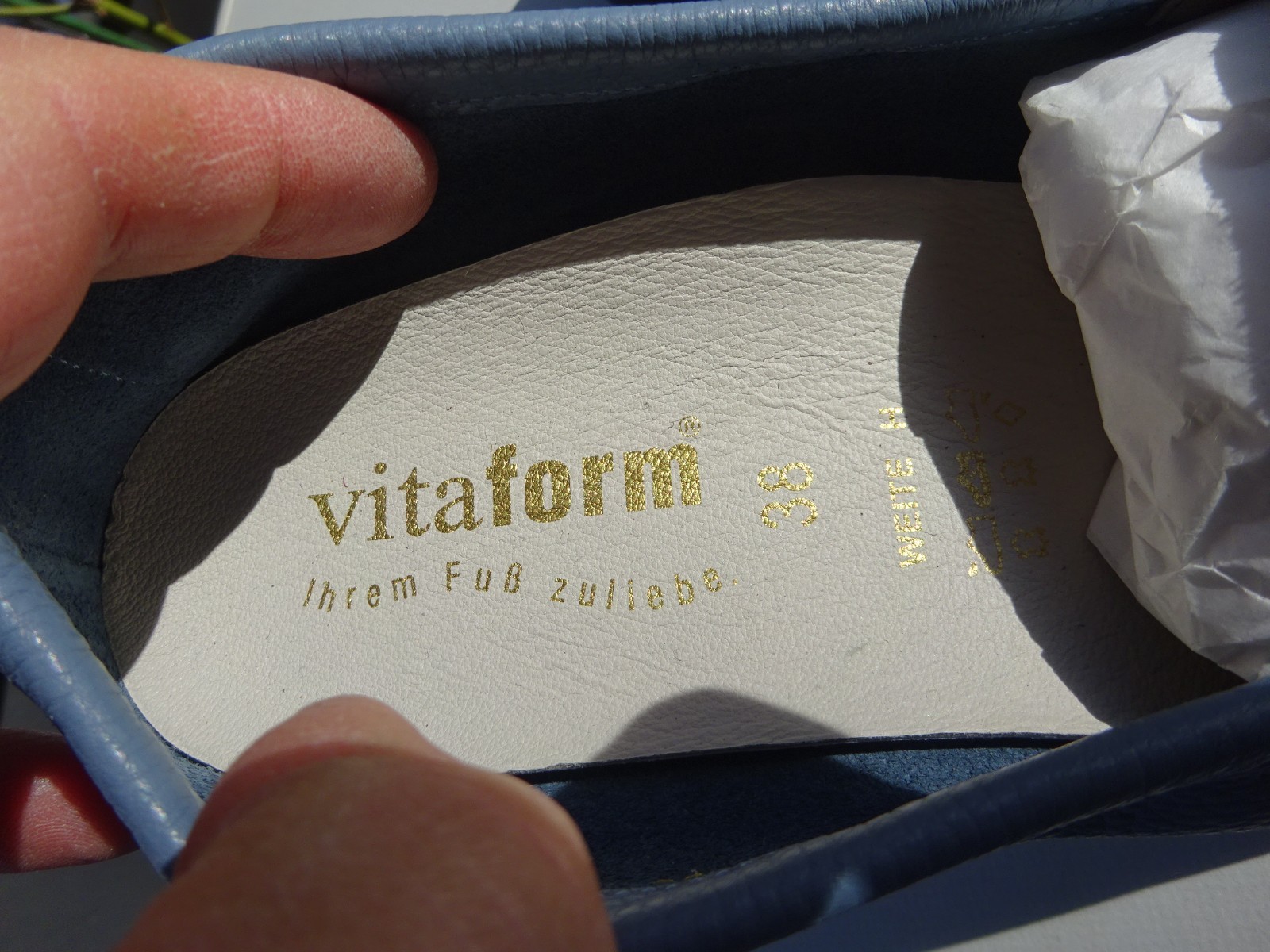 Vitaform women’s ballet flats leather deerskin rubber edge blue Germany size 38 H New