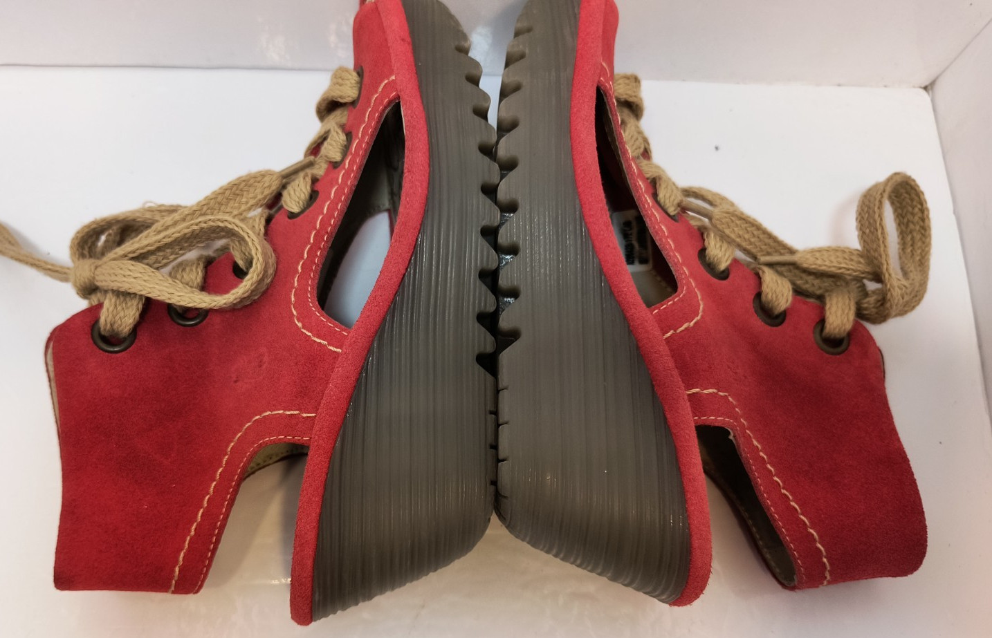 Fly London Yaba Red Suede Lace Up Wedge Sandals Women’s Size EU 37 US 6- 6.5