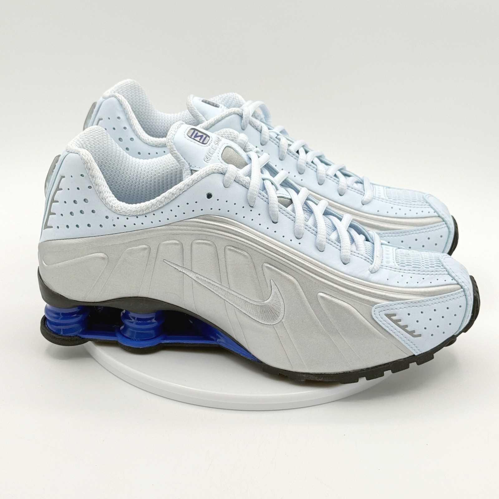 Nike Shox R4 Size 8 Womens Blue Tint/Metallic Silver AR3565-402, NEW