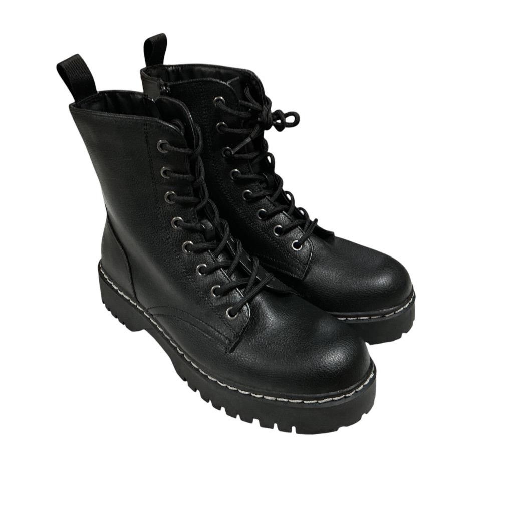 Sincerely Jules Combat Boots Women 7.5 Black Lace Up Side Zip Faux Leather Vegan