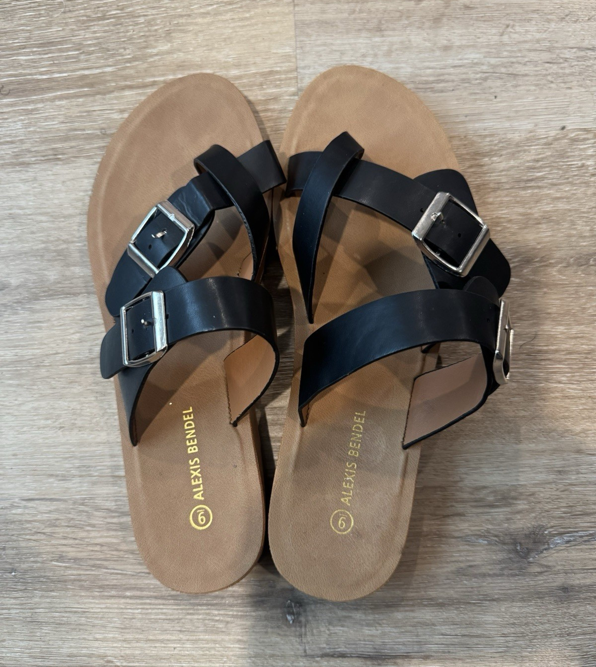 ALEXIS BENDEL Black Strappy Flat Sandals Adjustable Buckle Strap Man Made 6