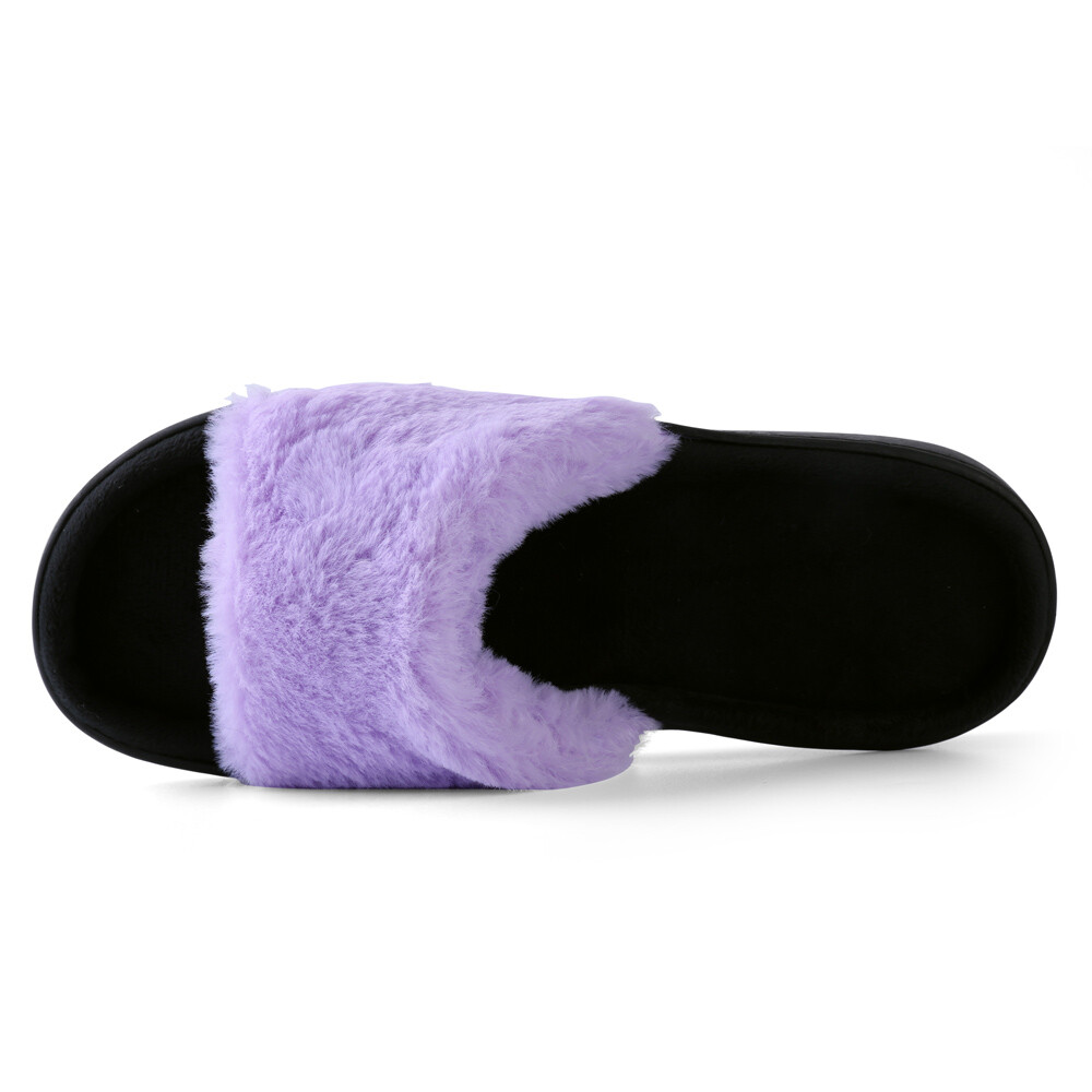 Aerusi Women Fashion Comfort Warm Faux Fur Open Toe Slippers House Shoes 6-9