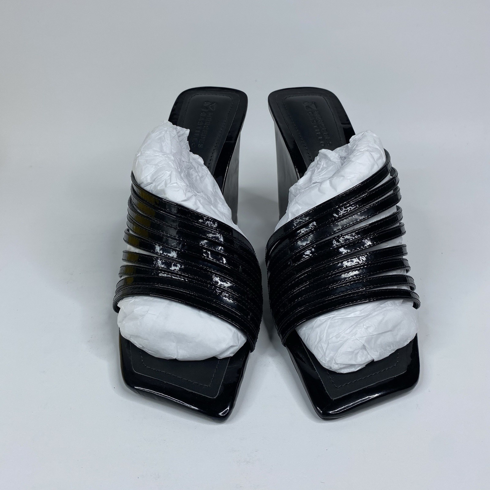Mercedes Castillo Cecilia Wedge Sandal Glossy Black Patent Women’s US 10.5