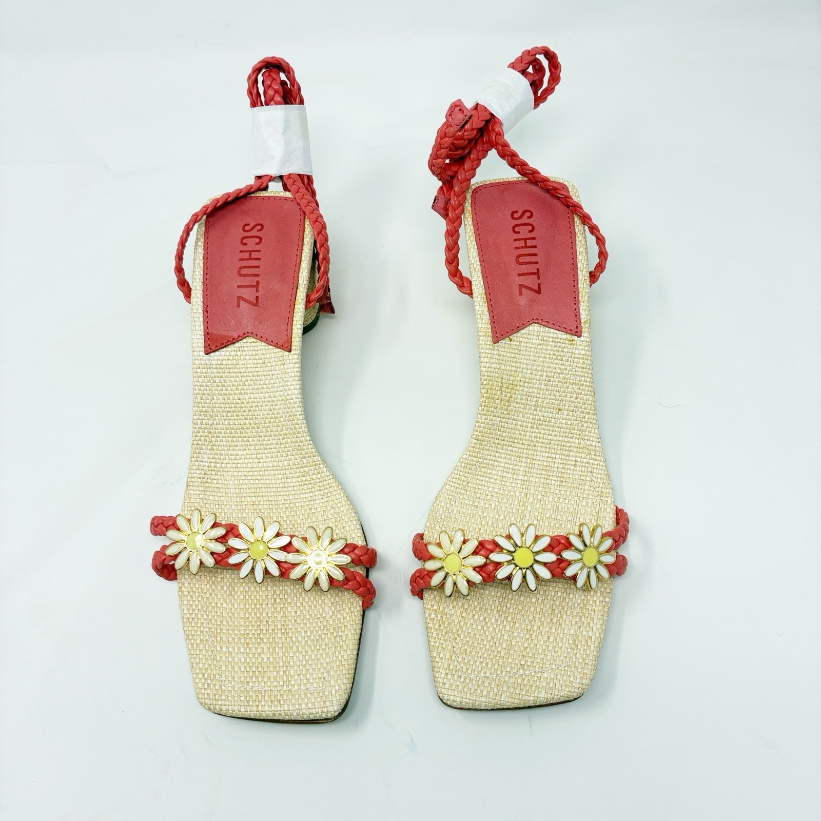 Schutz Hina Coral Block Heel with Daisy Embellishments 6.5 NIB