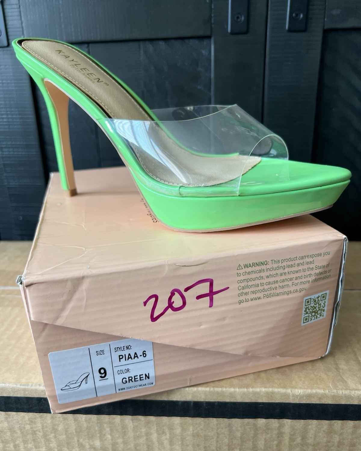 Kayleen Women’s 9 Green Platform Clear Strap Slip-On Open Toe Stiletto Heels