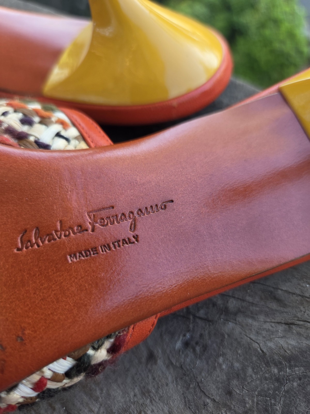Salvatore Ferragamo Woven Leather Slide Sandals Orange Multicolor 8.5B