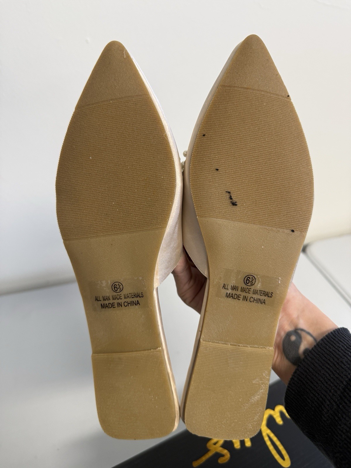 Lulus Flora Ivory Satin Pearl Embroidered Pointed-Toe Flats Womens Size 7