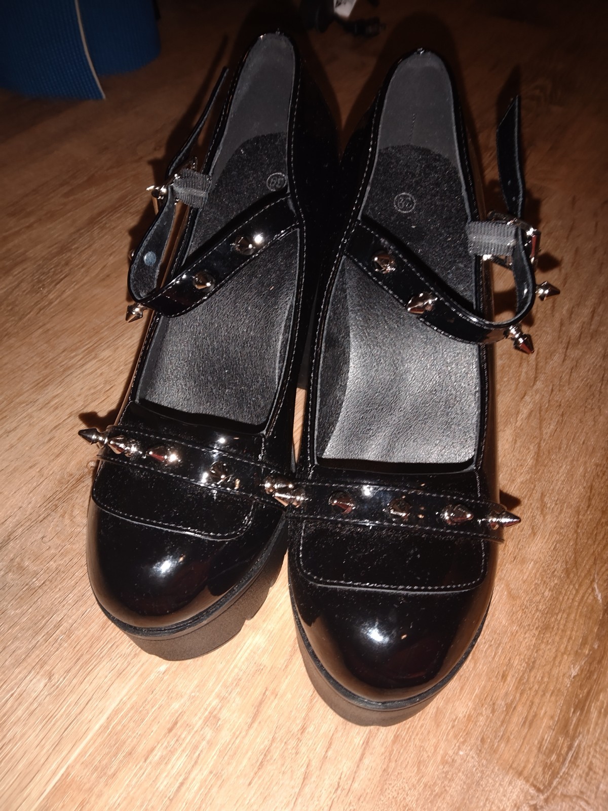Womens Goth Platform Mary Janes Spiked Studded Chunky Lug Heel Shoes Black 8.5