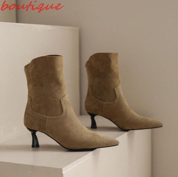 Fashion Women’s Pointed Toe Faux Suede Ankle Boots Casual Dress Shoes Vintage SZ
