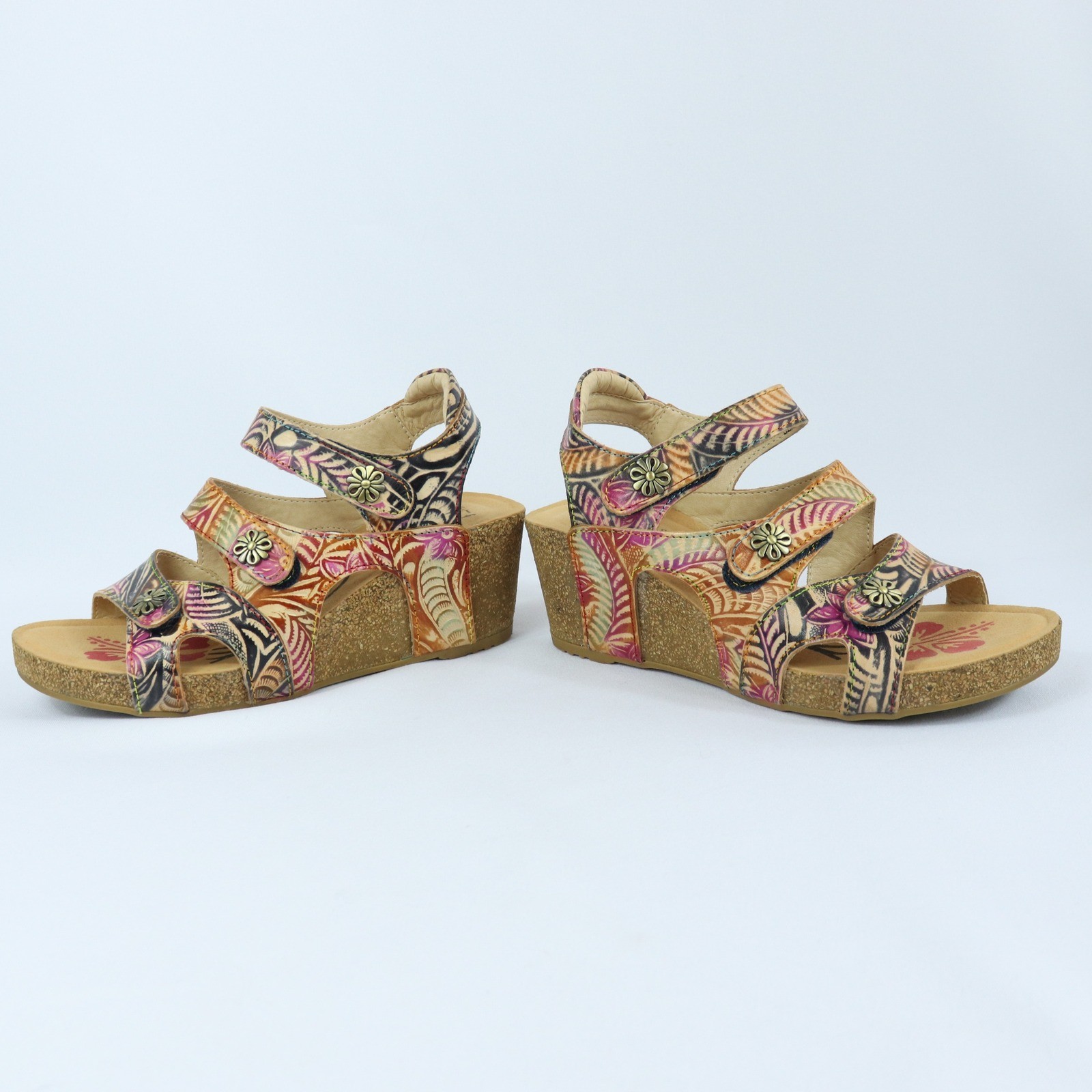 L’Artiste by Spring Step BonVoyage Hand Painted Tropical Wedge Sandals Sz EU 37