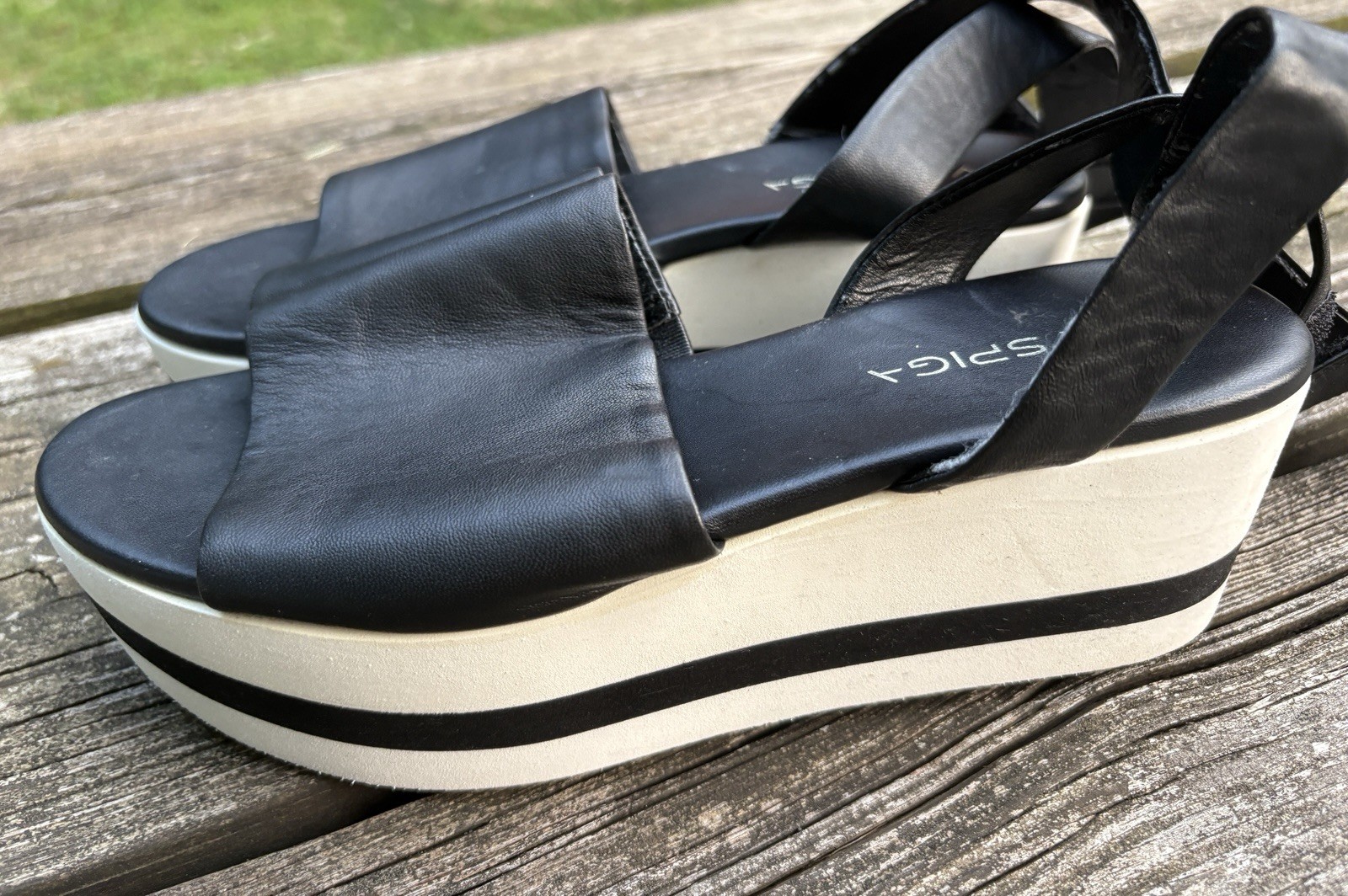 Via Spiga Women’s Black White Nirvelli Sandal Platform Wedge Ankle Strap Sz 7