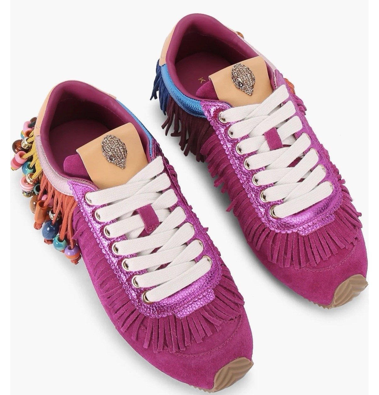 Kurt Geiger London Islington Suede Beaded Tassel Fringe Sneakers Fuchsia US7.5