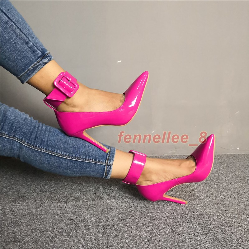 Women Pumps Pointy Toe High Heels Ankle Strap Dress Party Office Shoes Size 4-15