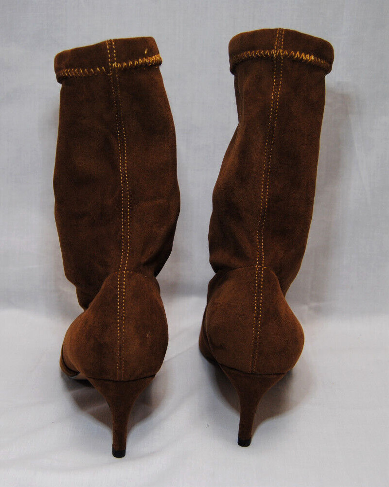 Divanne Womens Ankle Boots Pointed Toe Mid Calf Stretchy Suede Kitten Heel T2363