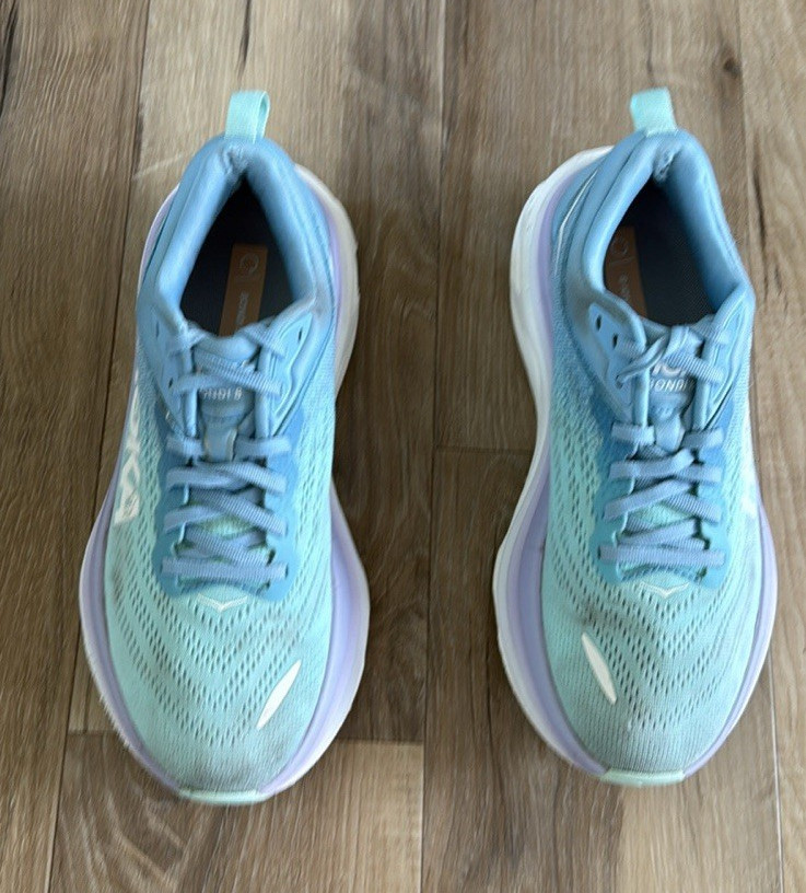 HOKA Bondi 8 Women’s Blue/White Mesh Lace-Up Low Top Running Walking