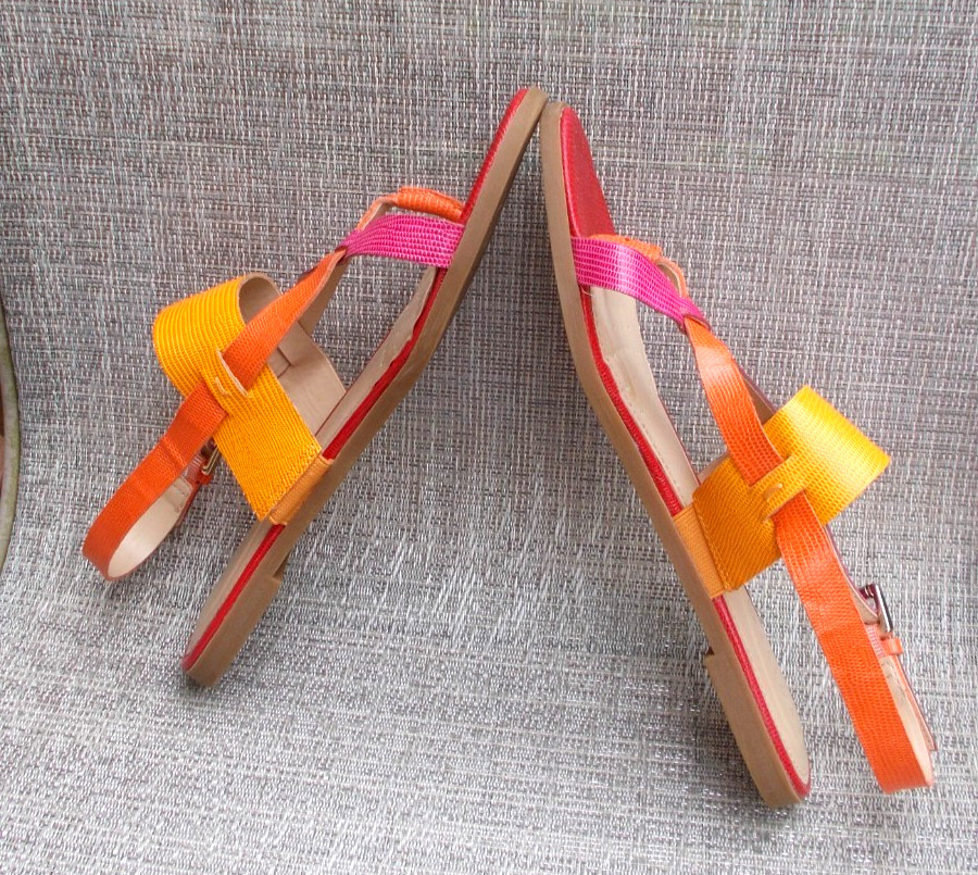 TALBOTS SANDALS «DVAVAH» Red Orange Pink Reptile Leather Ankle Strap Women’s 8M
