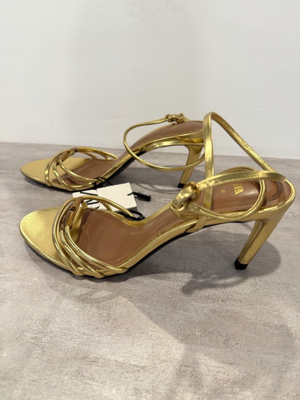 Zara Gold Metallic Heeled Sandals AIRFIT New With Tags Size 40 US 9