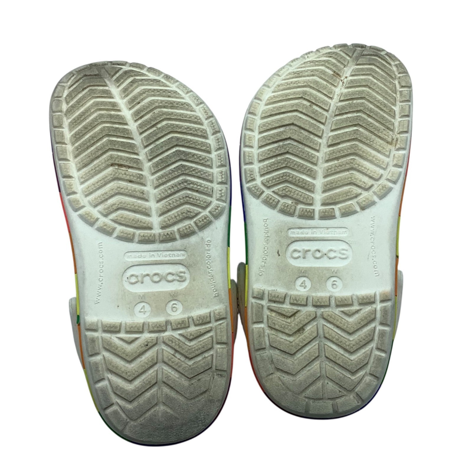 Crocs Classic Clogs White With Rainbow Band Stripe Size W6/M4