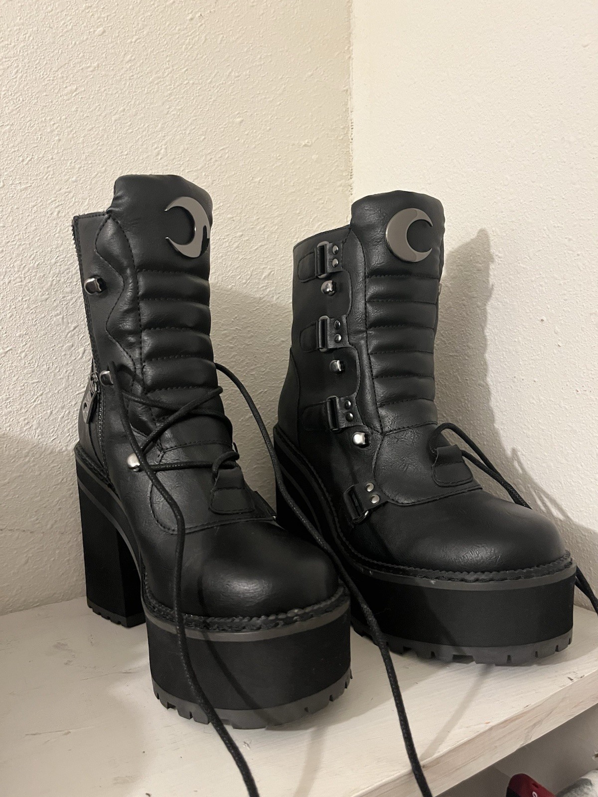 Killstar Broom Rider Moon Celestial Black Platform Lace-Up Ankle Boots 8