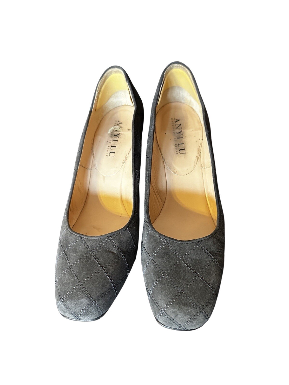 ANYI LU Greenish Gray Suede Semi Round Toe Classic Pumps 9/40 Made In Italy