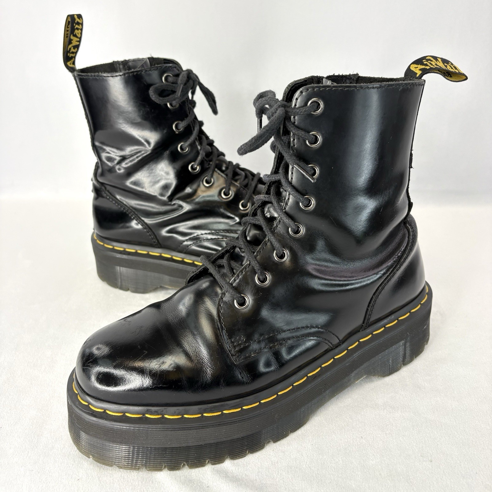 Dr. Martens Jadon Platform Leather Boot – Black Polished Smooth Size M9 – W10