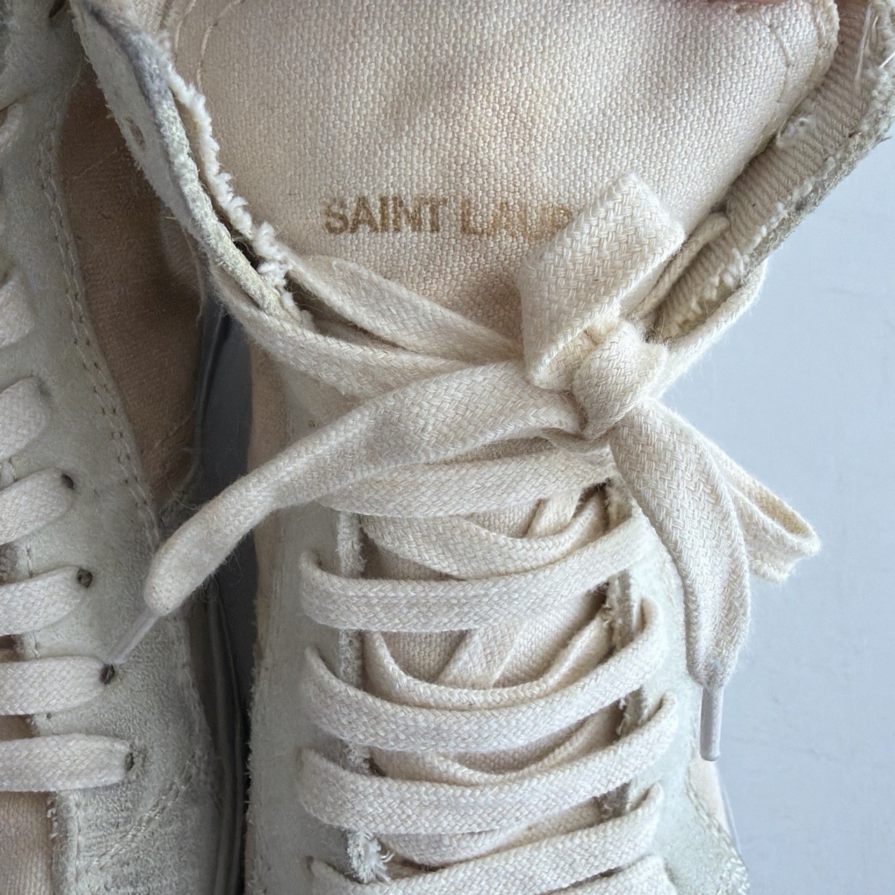 Saint Laurent Smoking Forever High Top Distressed Canvas / Suede Sneakers 39
