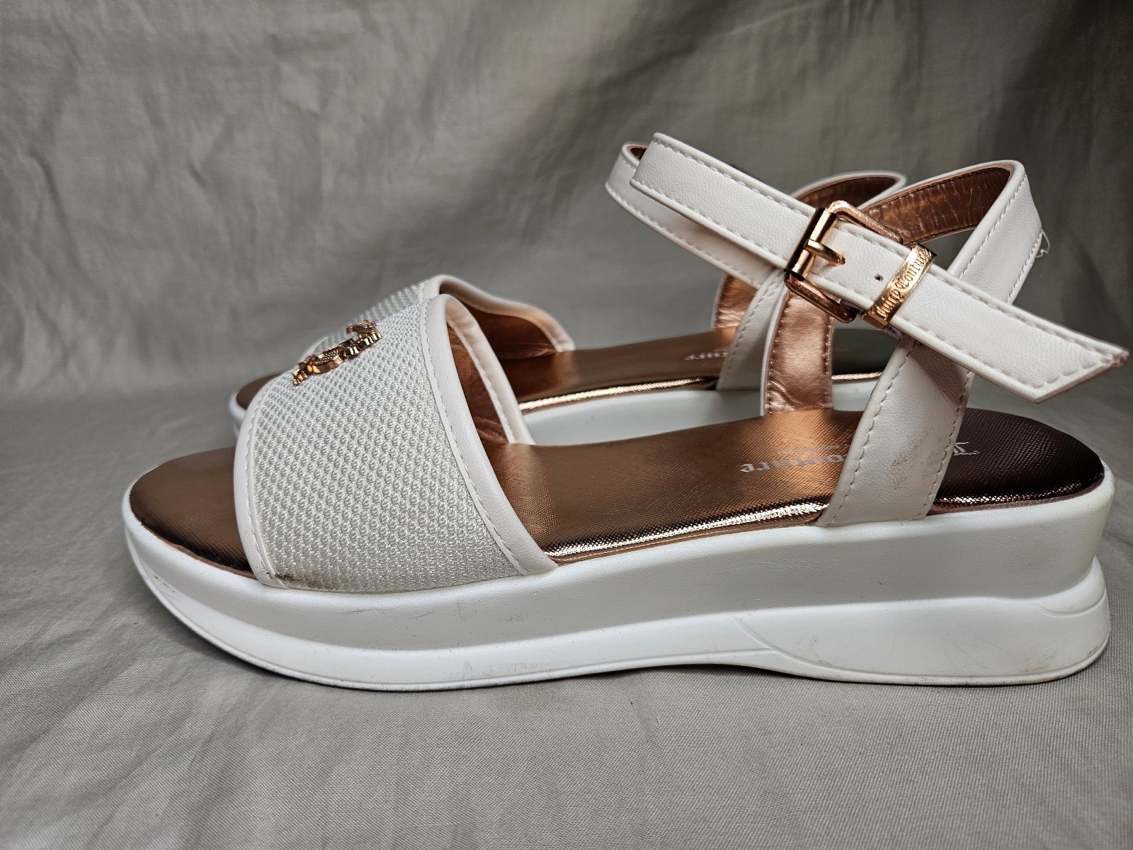 Juicy Couture Sandals Womens 10 White Rose Gold Tennis Club Lightweight Chunky
